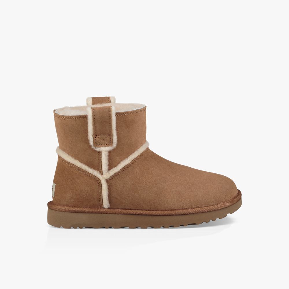 Bottes Classic UGG Classic Mini Spill Seam Femme Marron Soldes 356MEOHP